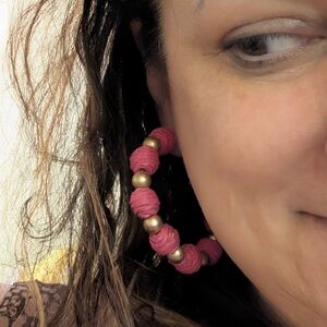 Elegant Pink and Gold Hoop Earrings